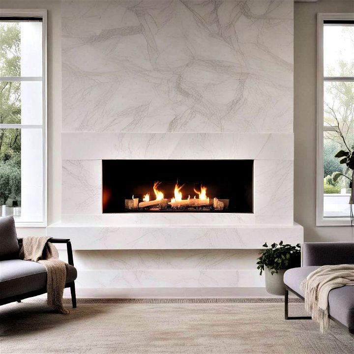 luxury minimalist white marble fireplace
