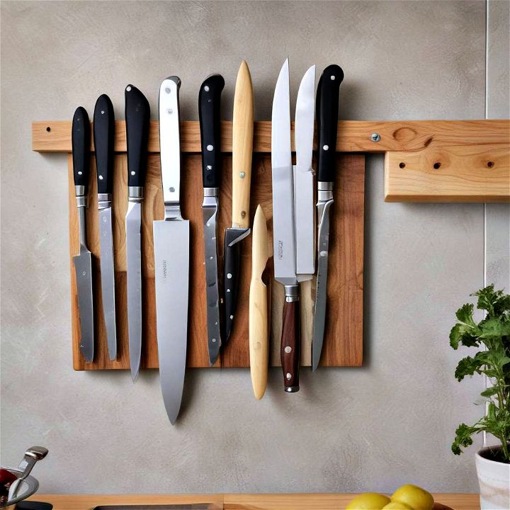 magnetic knife strip mounted on the wall is a smart