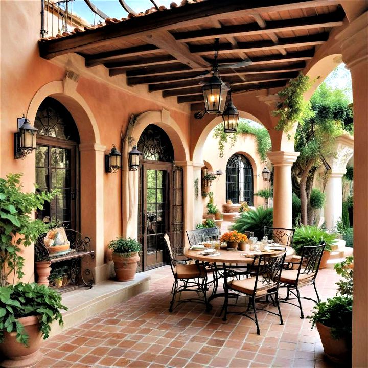 mediterranean inspired attached covered patio