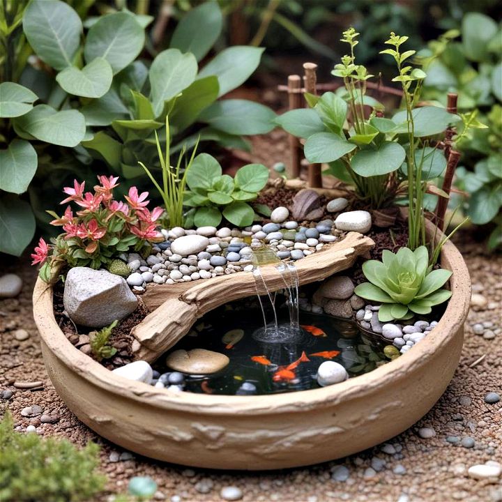 miniature fairy garden pond oasis