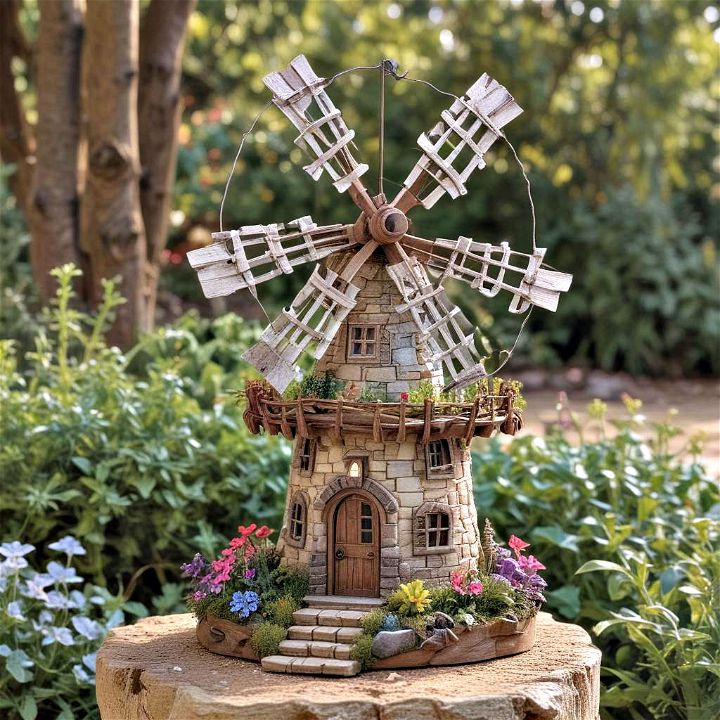miniature rustic fairy windmill