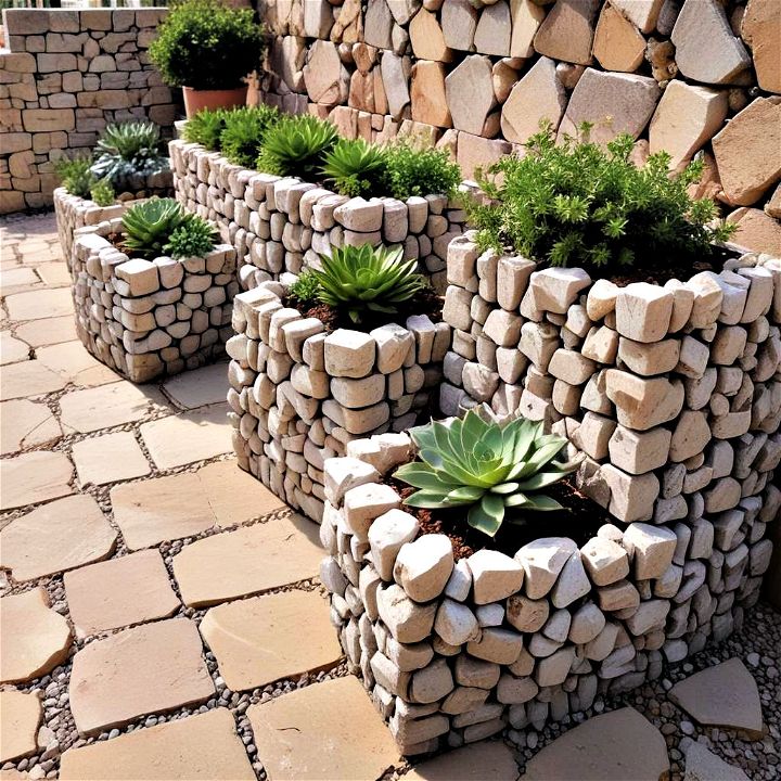 minimal rock filled gabions as planters