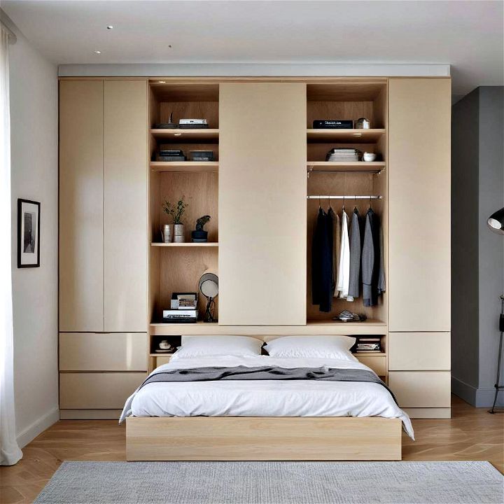 minimalist bedroom with sleek hidden storage