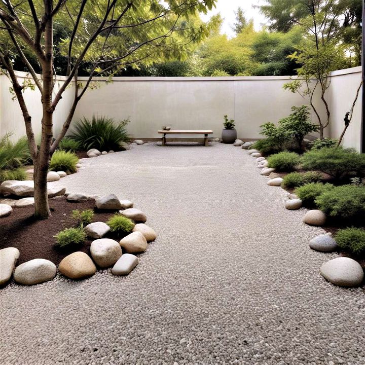 minimalist japanese inspired gravel patio garden