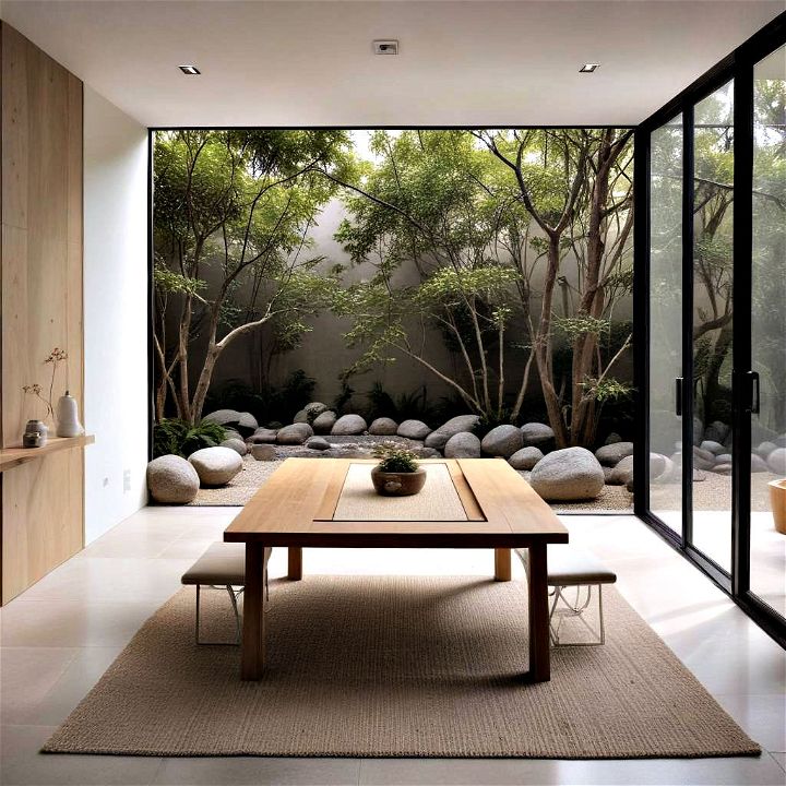 minimalist zen garden dining area