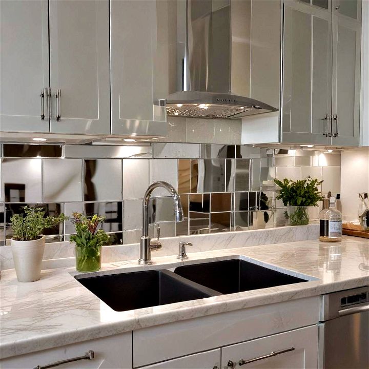 mirrored backsplash for small kitchen