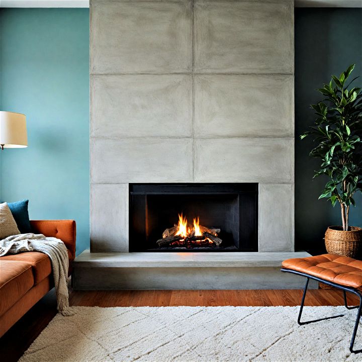 modern concrete slab fireplace