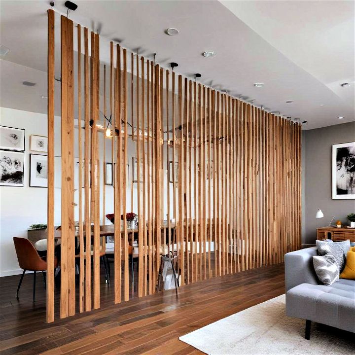 modern floating wood panels room divider