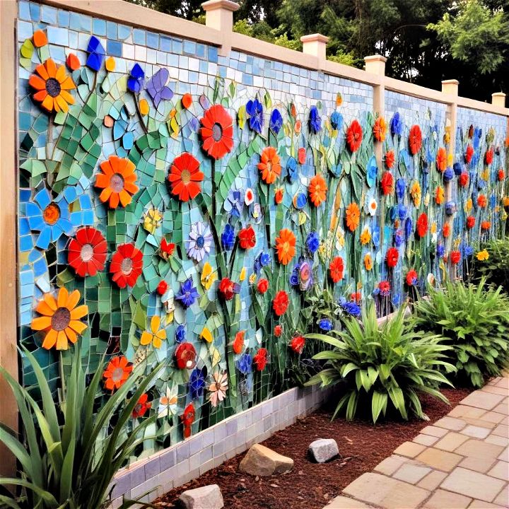 mosaic tile artwork garden fence