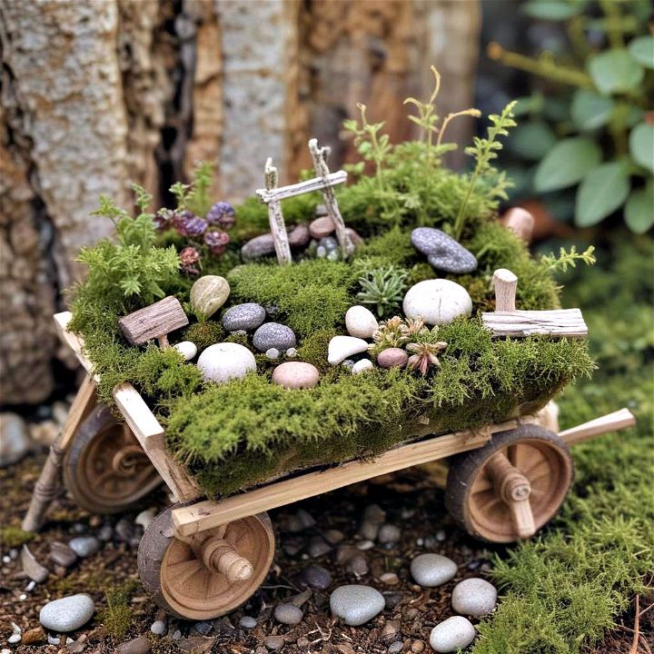 mossy miniature wheelbarrow