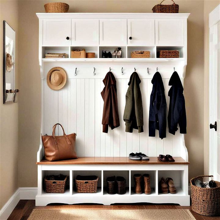 mudroom bench with coat rack solution
