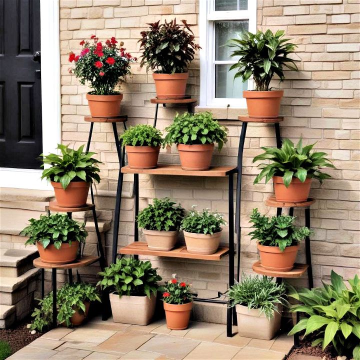 multi level front yard plant display