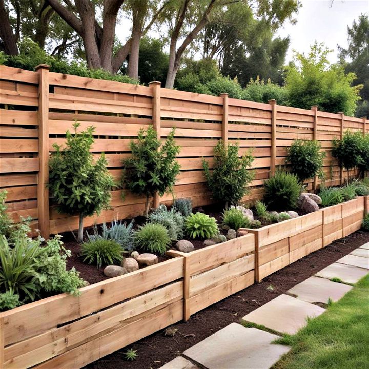 multi level wooden horizontal fence