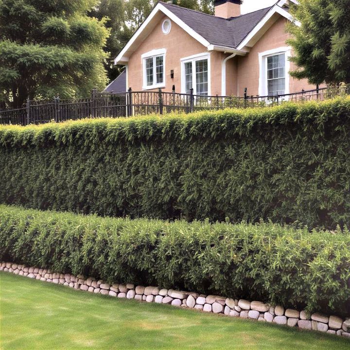 natural look combined hedge and fence design