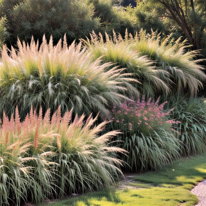 natural privacy screen buffer with ornamental grasses