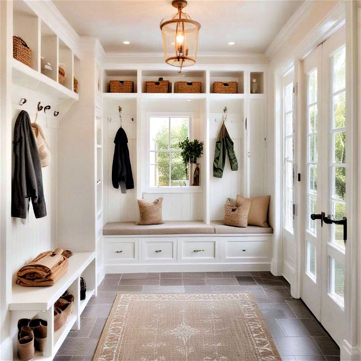 opting for bright and airy decor for mudroom