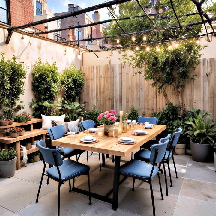 outdoor dining area for townhouse backyard