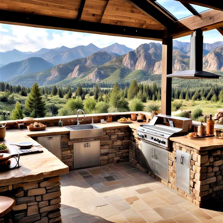 outdoor kitchen with a breathtaking mountain vista