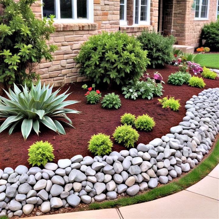 outlining plant beds with rock borders