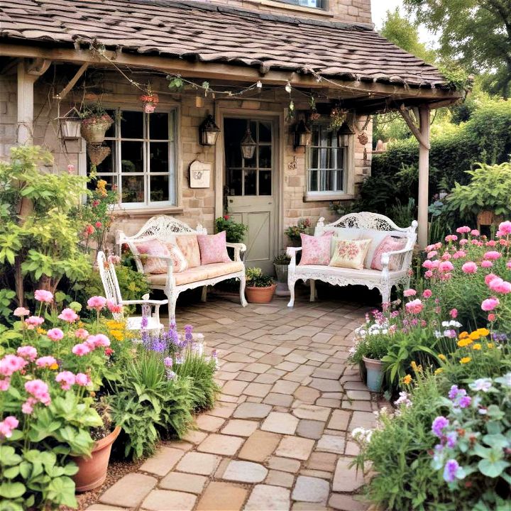 peaceful cottage core garden