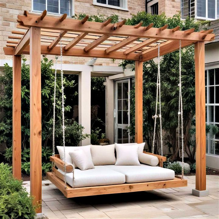 pergola with swinging beds or seats