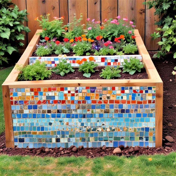 personalized mosaic tiled raised bed