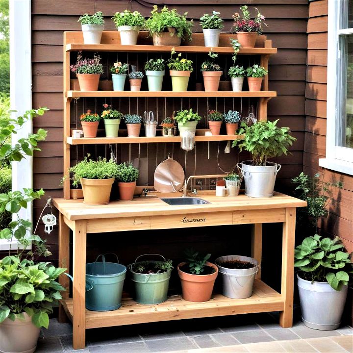 personalized potting bench for making gardening tasks more enjoyable