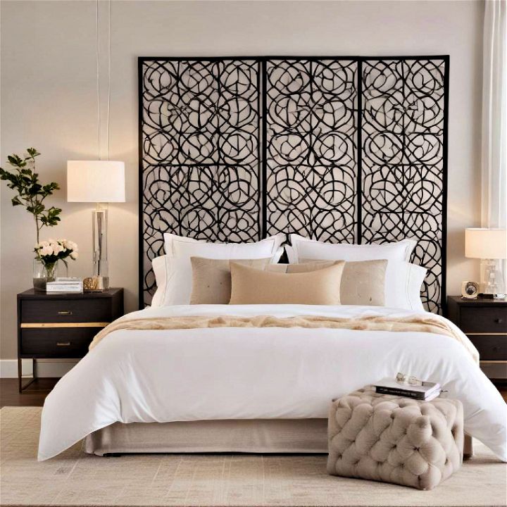 place a freestanding divider to serve as a faux headboard