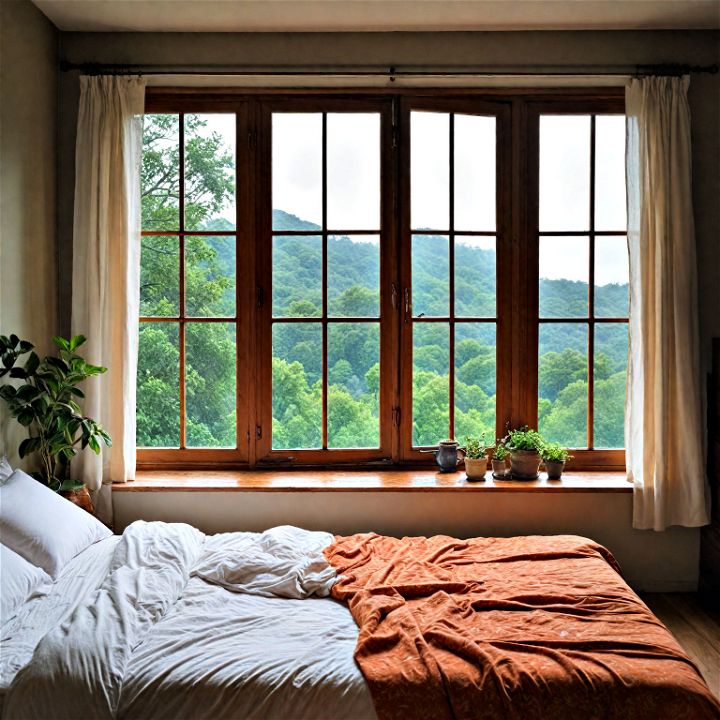 place your bed between windows to enjoy stunning outdoor views