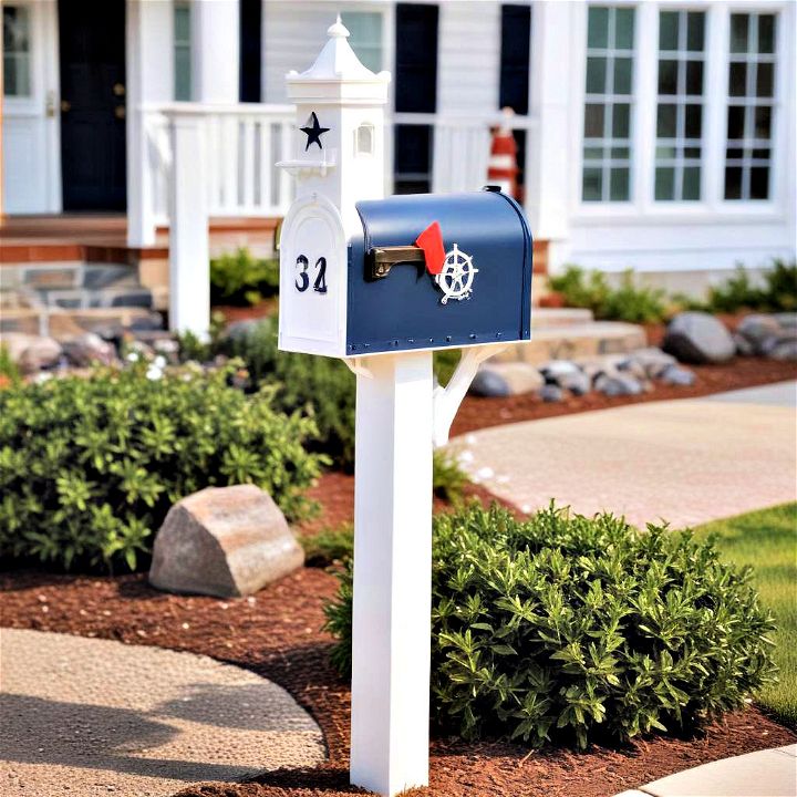 playful nautical themed mailbox post