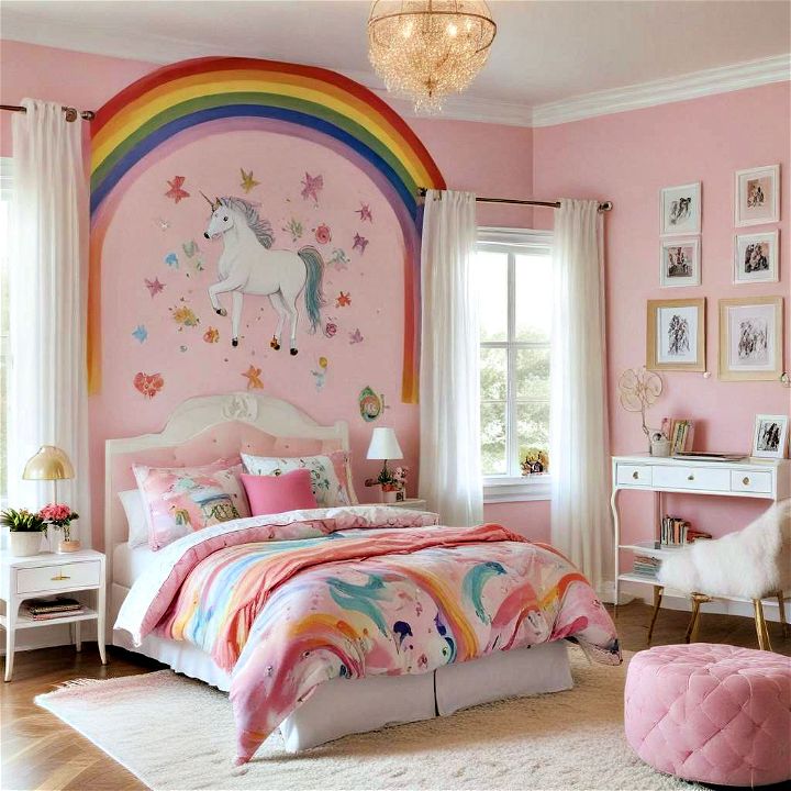 playful rainbow and unicorns bedroom