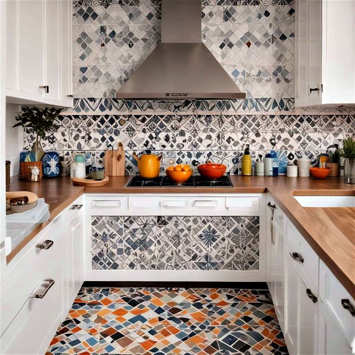 pop of pattern with a vibrant backsplash or patterned floor tiles