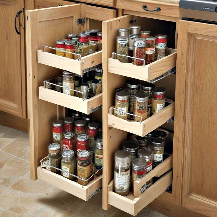 pull out spice racks to maximize storage