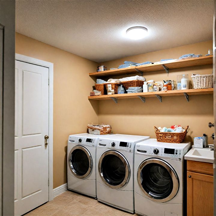 recessed lighting in a small laundry room