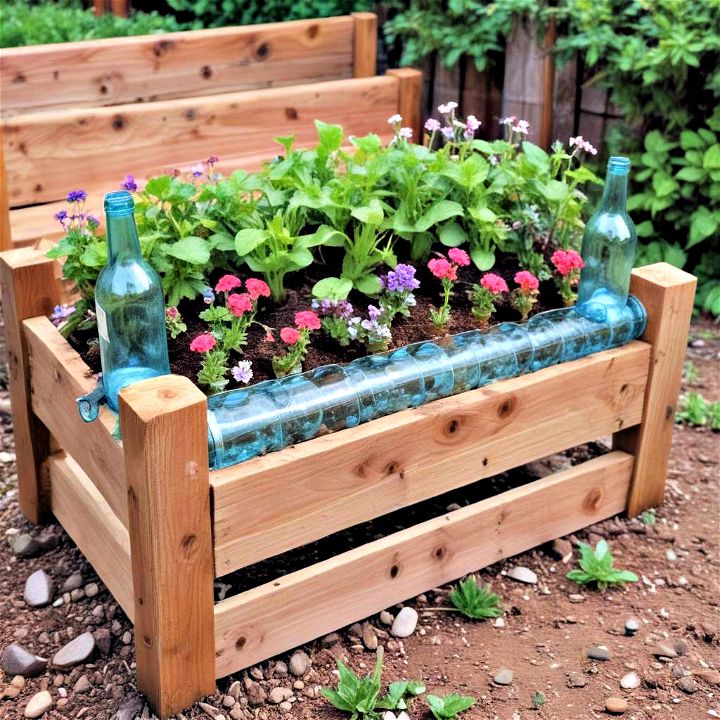 recycled glass bottle raised bed edging