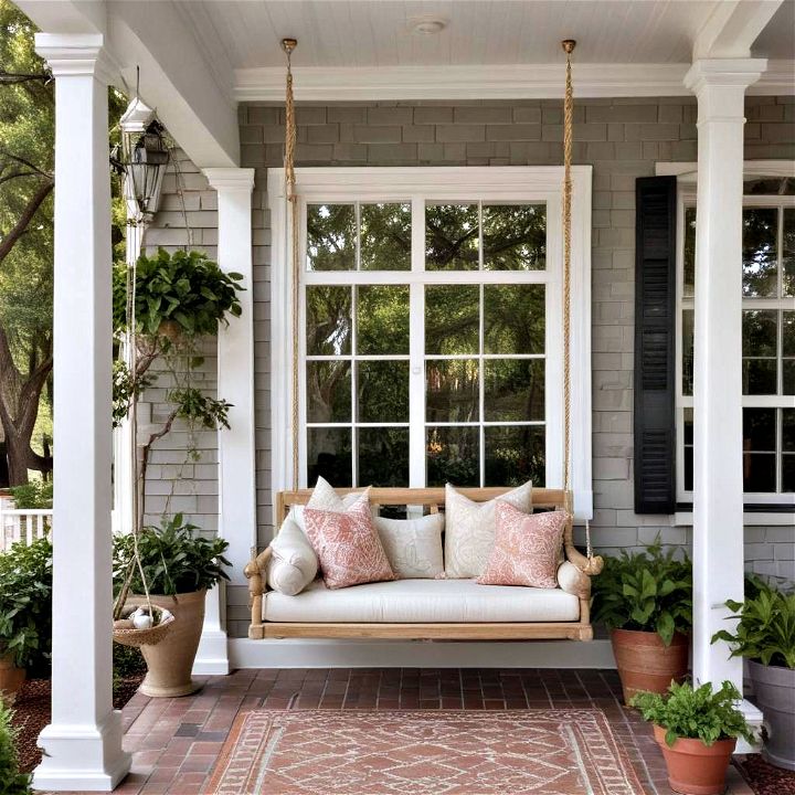 relaxing front porch swing bench