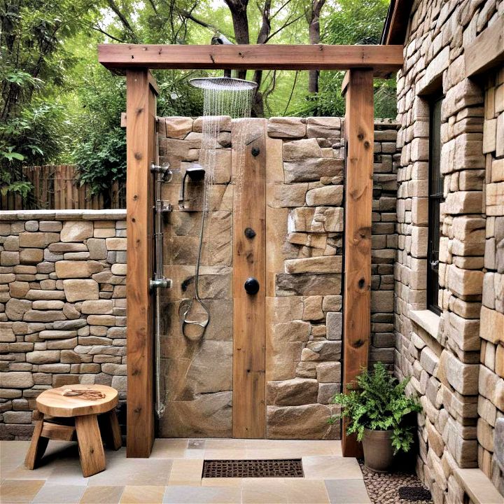 rustic back porch shower to cool down on hot summer days