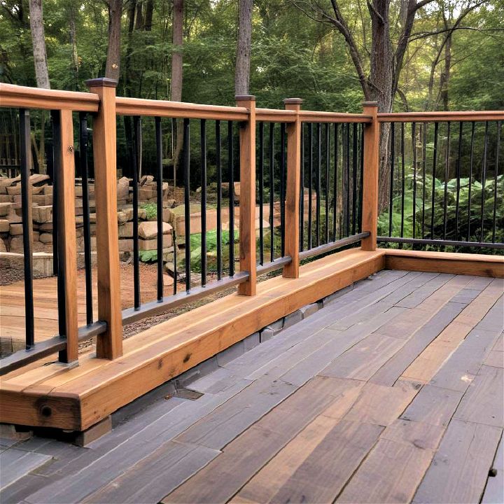 rustic deck railing with mixed wood tones