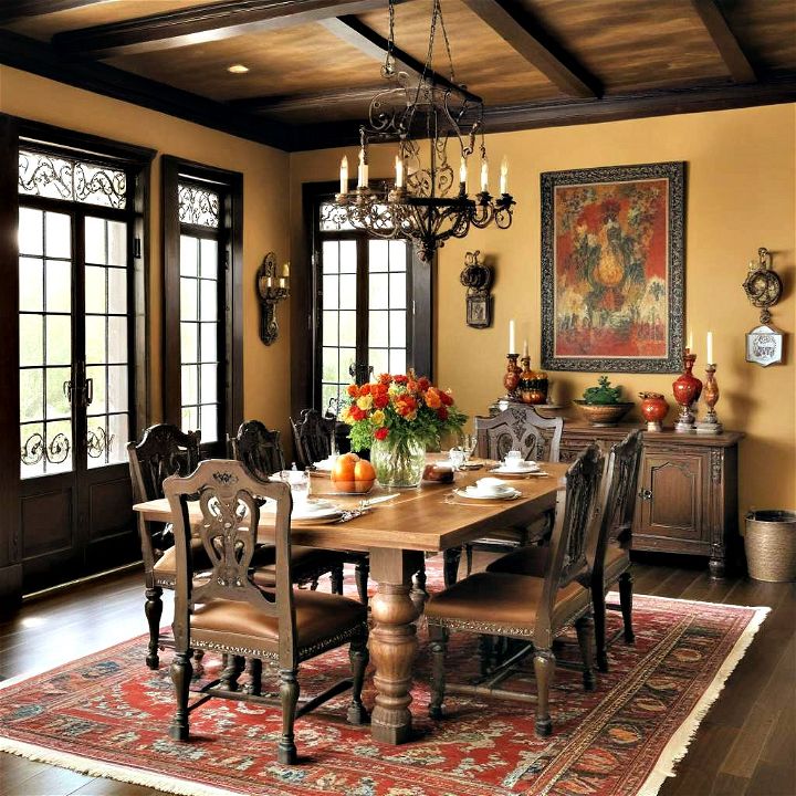 rustic spanish inspired dining room