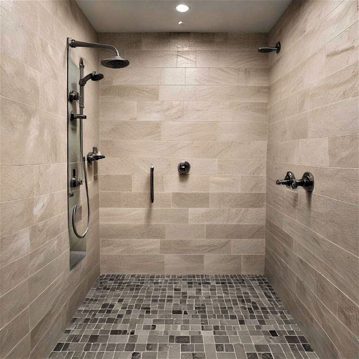 safety meets style with textured tiles in a walk in shower