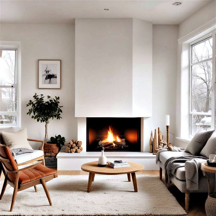 scandinavian inspired corner fireplace