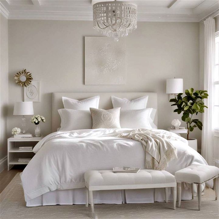 serene and minimalist white themed bedroom