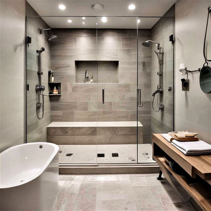 shower with integrated bench seating