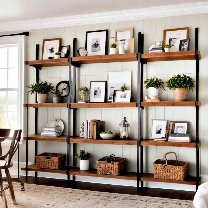 simple shiplap accent behind shelving