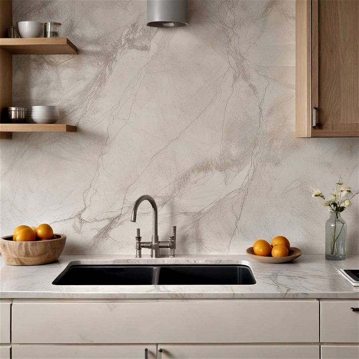 sleek and elegant porcelain slab backsplash