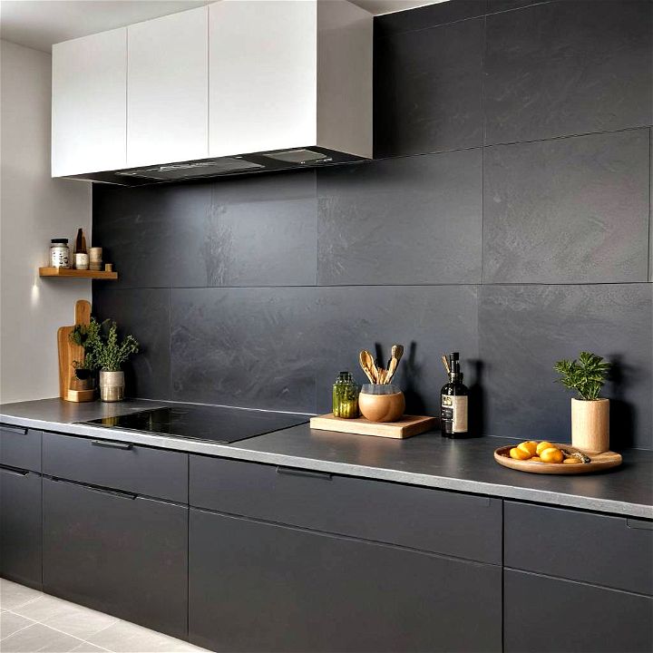 sleek and stunning black matte tiles backsplash
