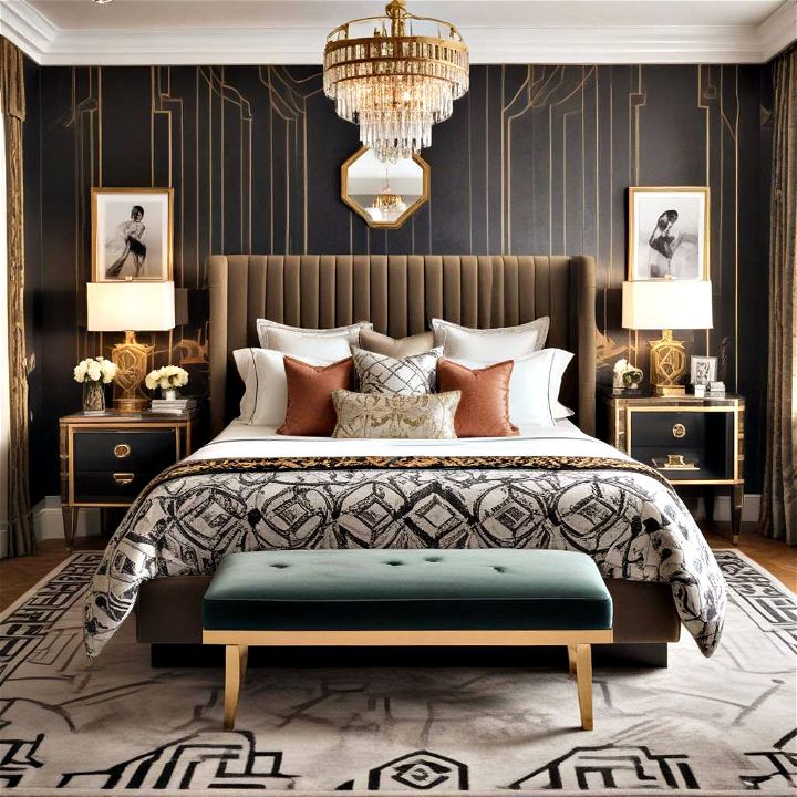 sleek art deco bedroom glamour