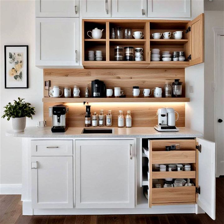 sleek hidden cabinet coffee station