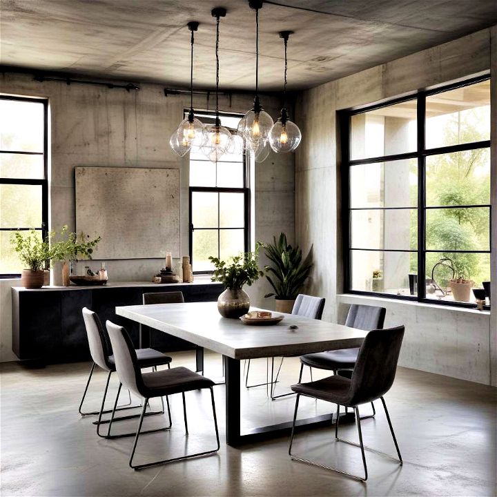 sleek industrial modern dining room