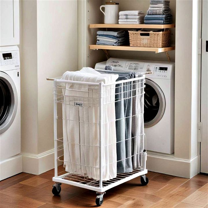 slim rolling laundry cart for narrow spaces